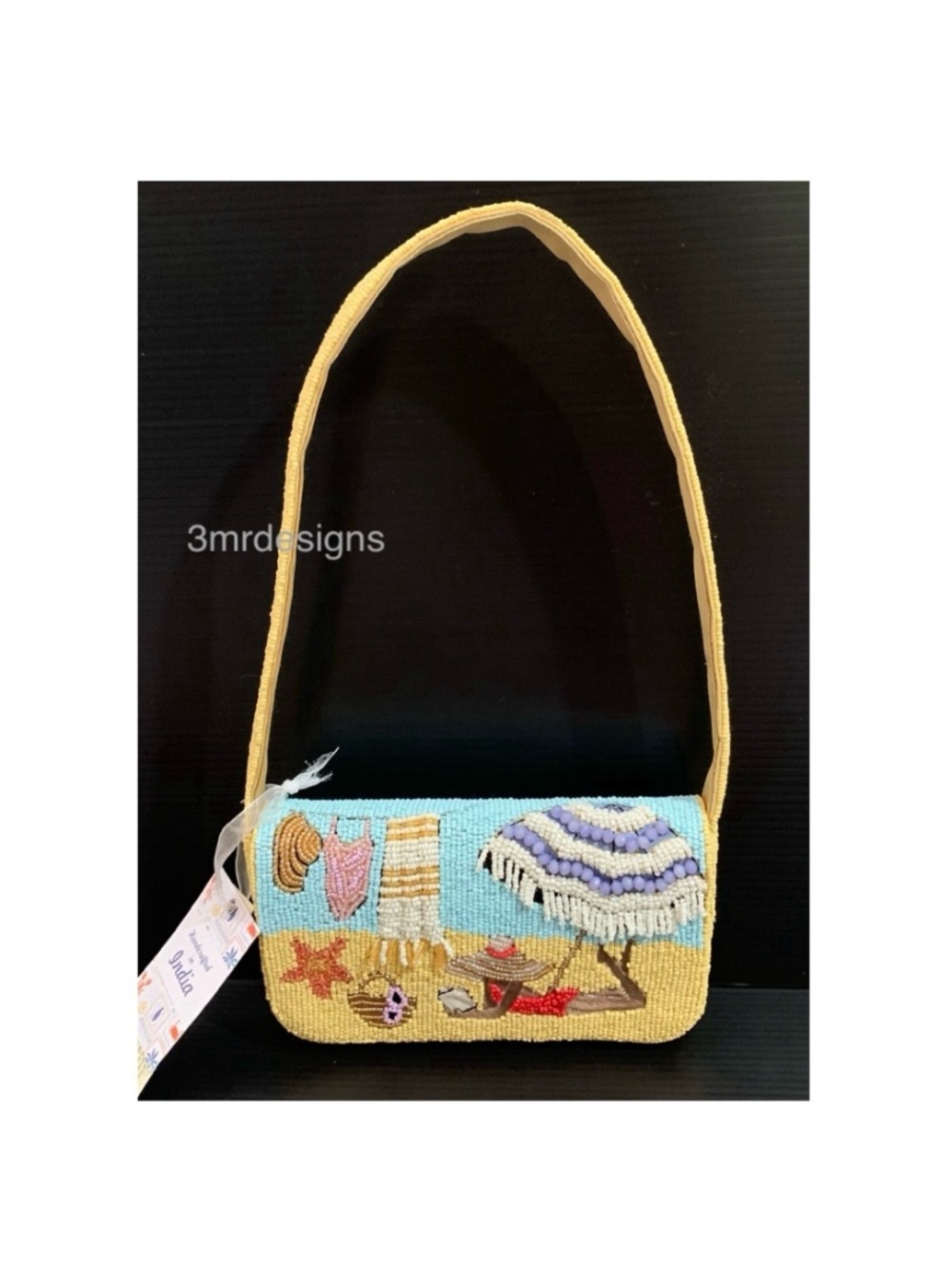 NWT Viral HANDCRAFTED IN INDIA Beach Scene Beaded Small Shoulder Bag